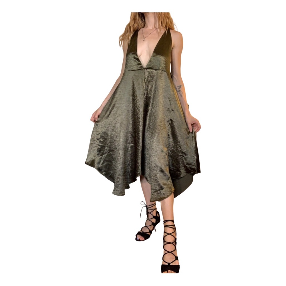 Deep-V Metallic Olive Green Midi Dress by Maeve - Picture 6 of 15